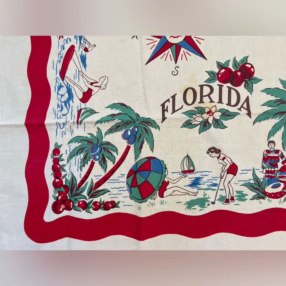Vintage State of Florida Map Souvenir Kitchen Table Cloth A Belcrest Print 50x48